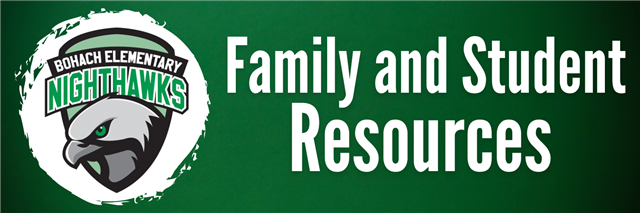 Bohach Nighthawks Logo with a green background, saying Family and Student Resources